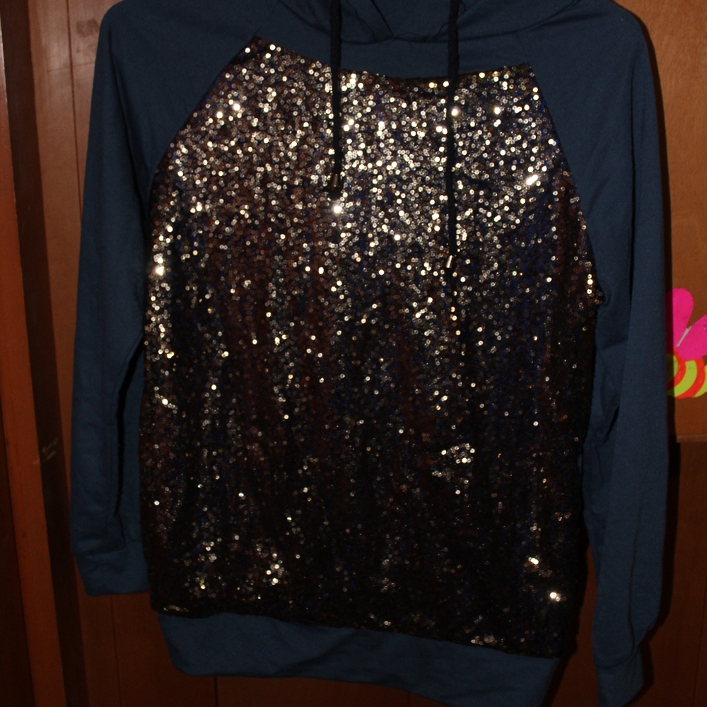 Navy and rose gold sequined Hoodie